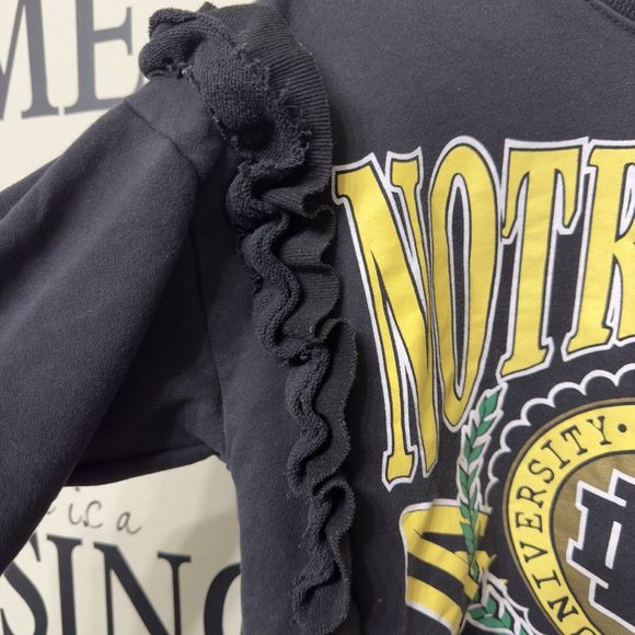 SIGNATURE 8 Womens S/M University of Notre Dame Cropped Sweatshirt Ruffle Sleeve - Picture 7 of 15